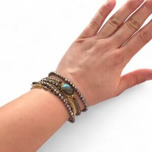 Nakamol Anthropologie Necklace Labradorite Crystal 3 Tone Gold Silver Gunmetal